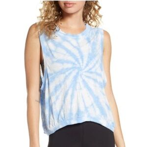 Free People Movement Love Tie Dye Cropped Muscle Tank Top, Blue & White